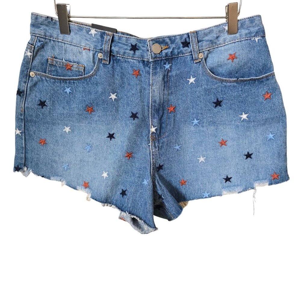 Blank NYC The Barrow Vintage High Rise Star Embroidered Denim Cutoff Shorts